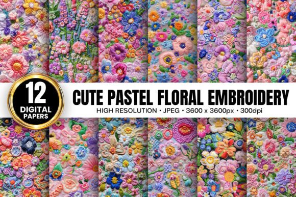 Cute Pastel Flowers Embroidery Patterns