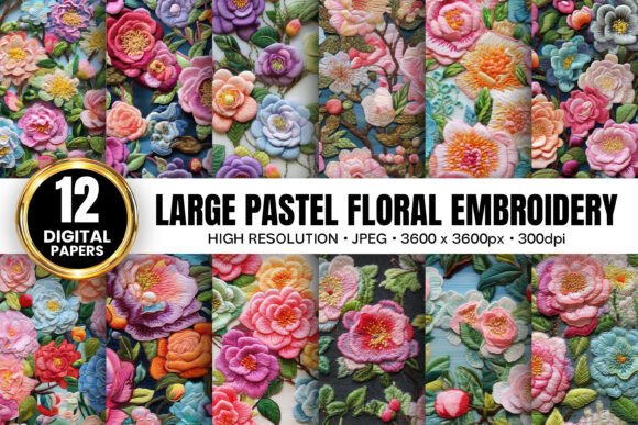 Large Pastel Floral Embroidery Patterns