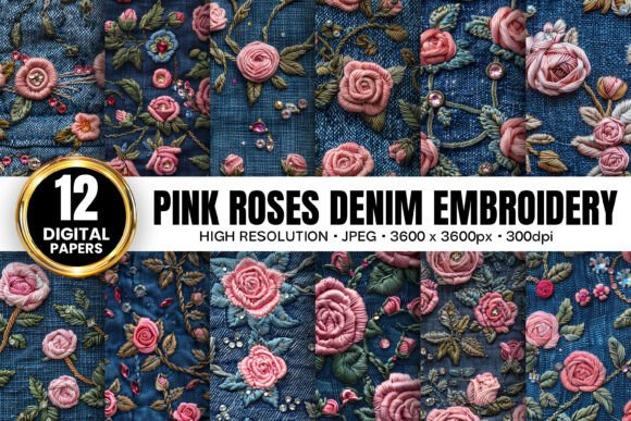 Pink Roses Denim Embroidery Patterns