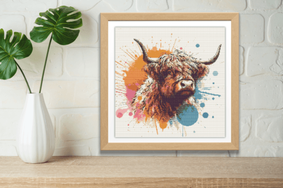 Rainbow High Land Cow Cross Stitch