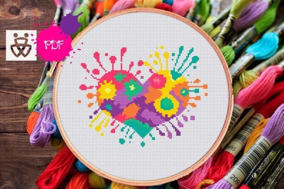 Splash Heart Cross Stitch Pattern PDF