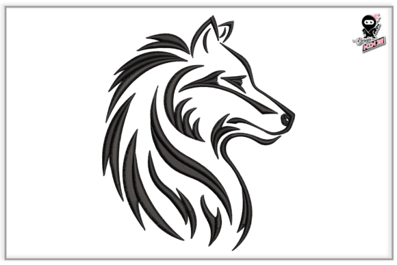 Wolf Head Embroidery, Wild Animal Satin